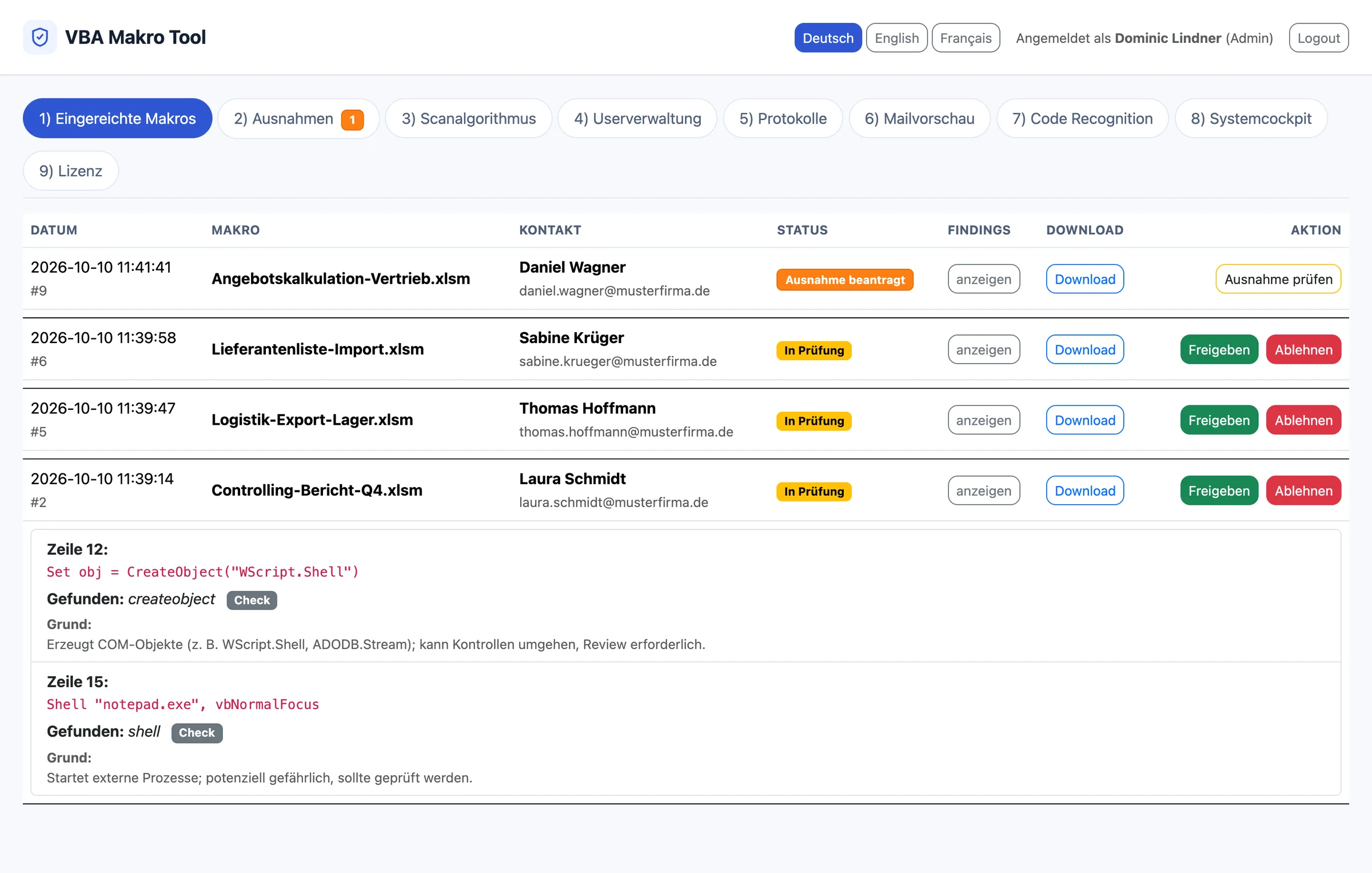 Kontrollierte Admin-Entscheidung